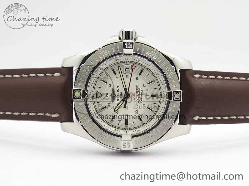 Colt Automatic 41mm SS White Textured Dial On Brown Leather Strap A2824