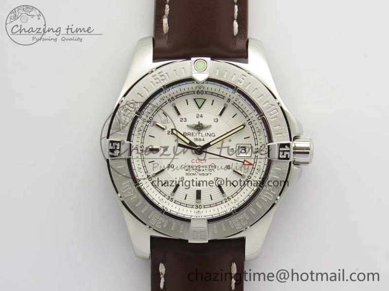 Colt Automatic 41mm SS White Textured Dial On Brown Leather Strap A2824