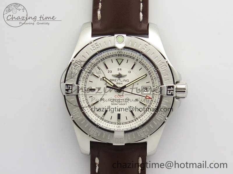 Colt Automatic 41mm SS White Textured Dial On Brown Leather Strap A2824