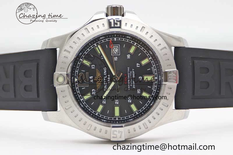 Colt Automatic 44mm SS TF 1:1 Best Edition Black Textured Dial on Rubber Strap A2824
