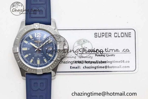 Colt Automatic 44mm SS TF 1:1 Best Edition Blue Textured Dial on Rubber Strap A2824