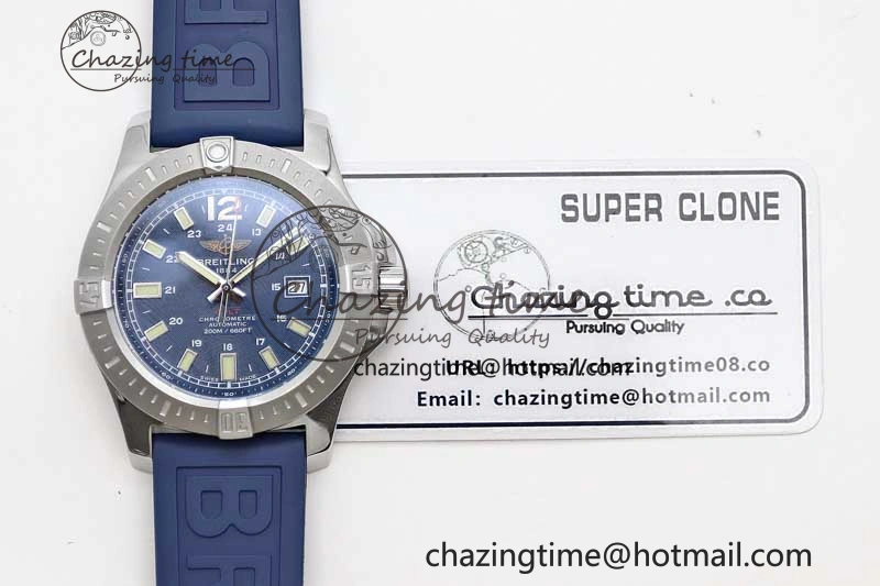 Colt Automatic 44mm SS TF 1:1 Best Edition Blue Textured Dial on Rubber Strap A2824