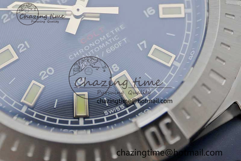 Colt Automatic 44mm SS TF 1:1 Best Edition Blue Textured Dial on Rubber Strap A2824
