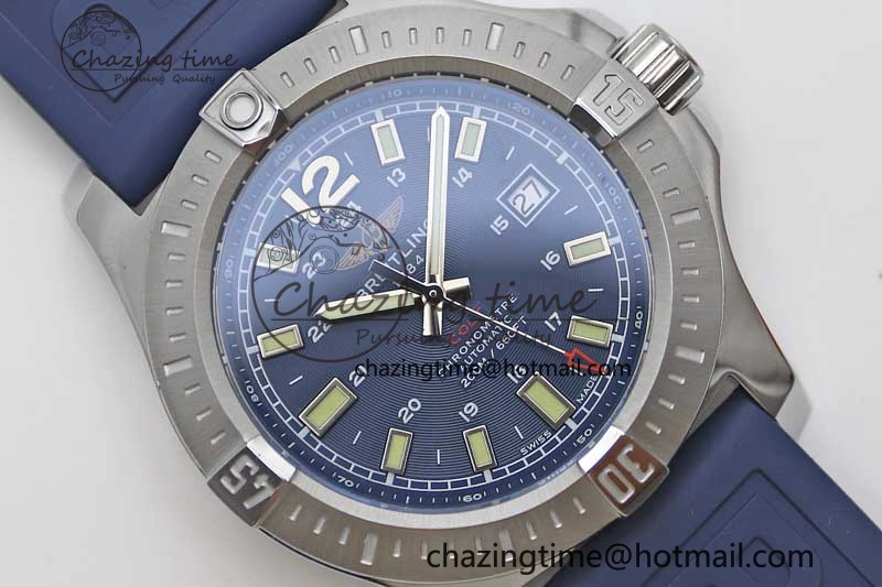 Colt Automatic 44mm SS TF 1:1 Best Edition Blue Textured Dial on Rubber Strap A2824
