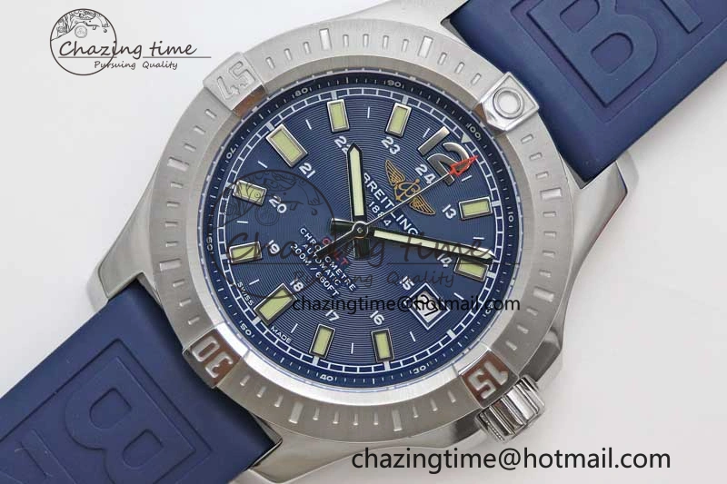Colt Automatic 44mm SS TF 1:1 Best Edition Blue Textured Dial on Rubber Strap A2824