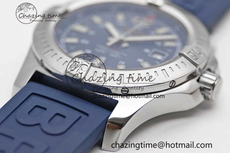Colt Automatic 44mm SS TF 1:1 Best Edition Blue Textured Dial on Rubber Strap A2824