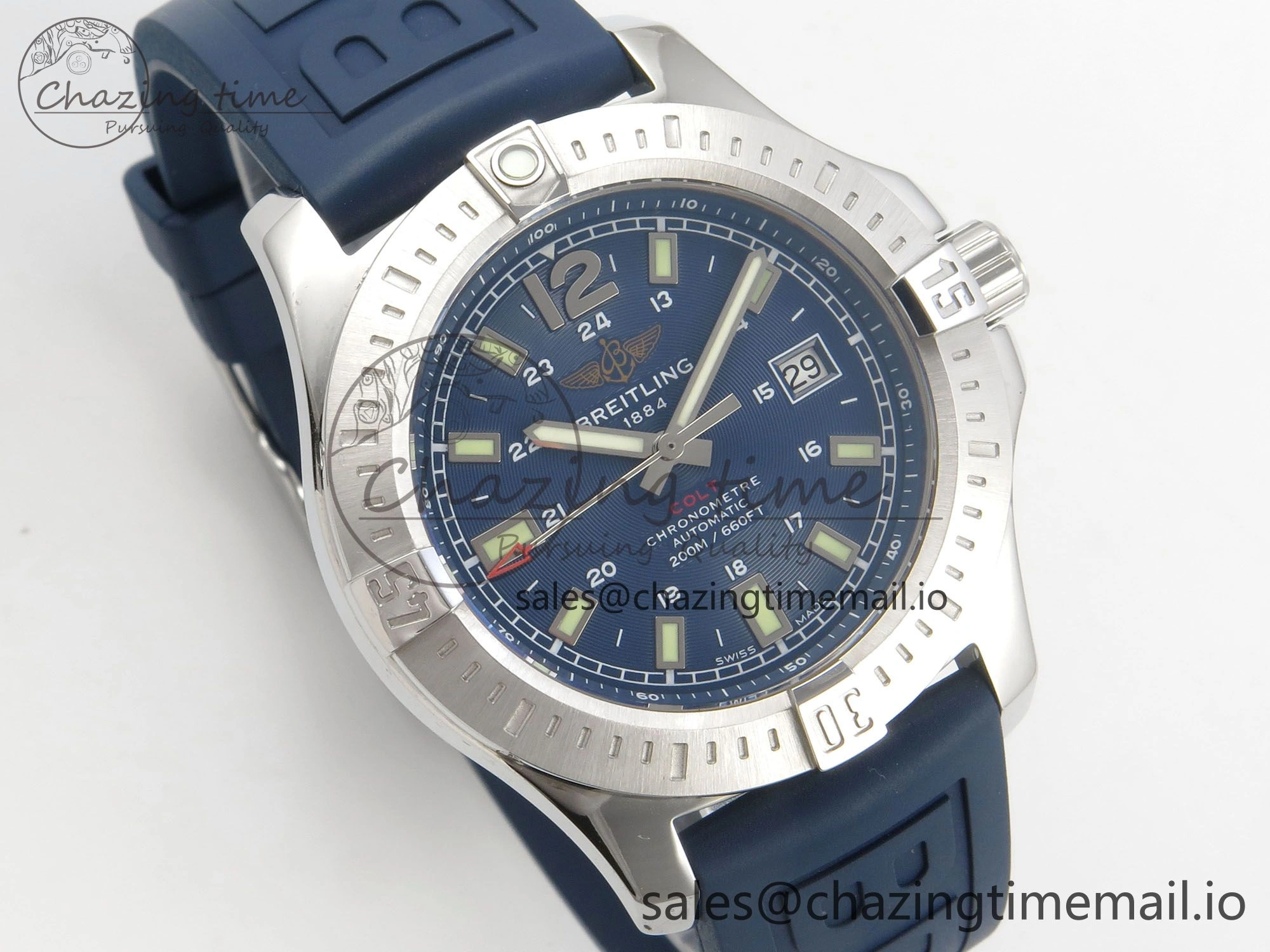 Colt Automatic 44mm TF 1:1 Best Edition Blue Dial on Blue Rubber Strap A2824 V2