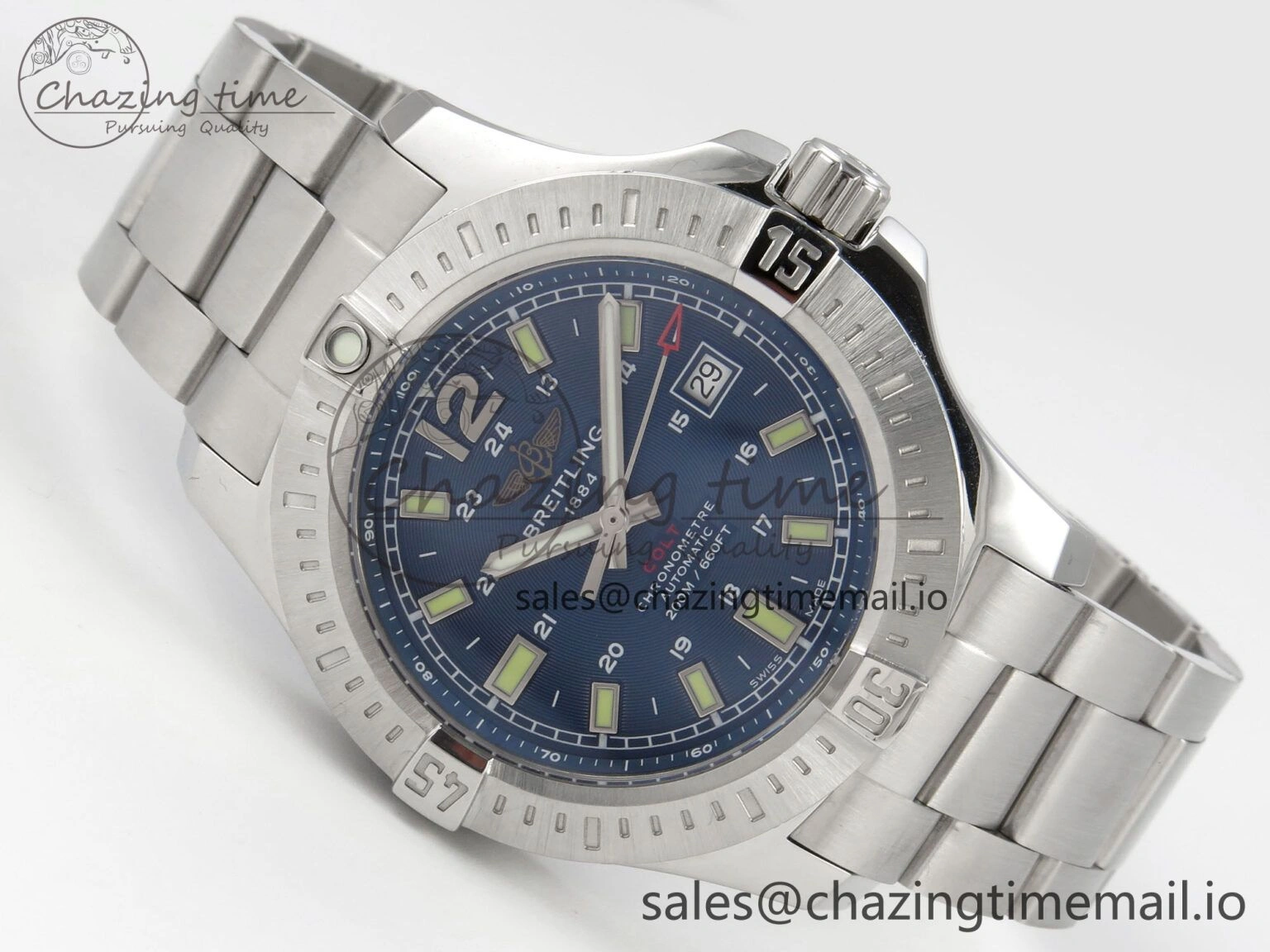 Colt Automatic 44mm TF1:1 Best Edition Blue Dial on SS Bracelet A2824 V2