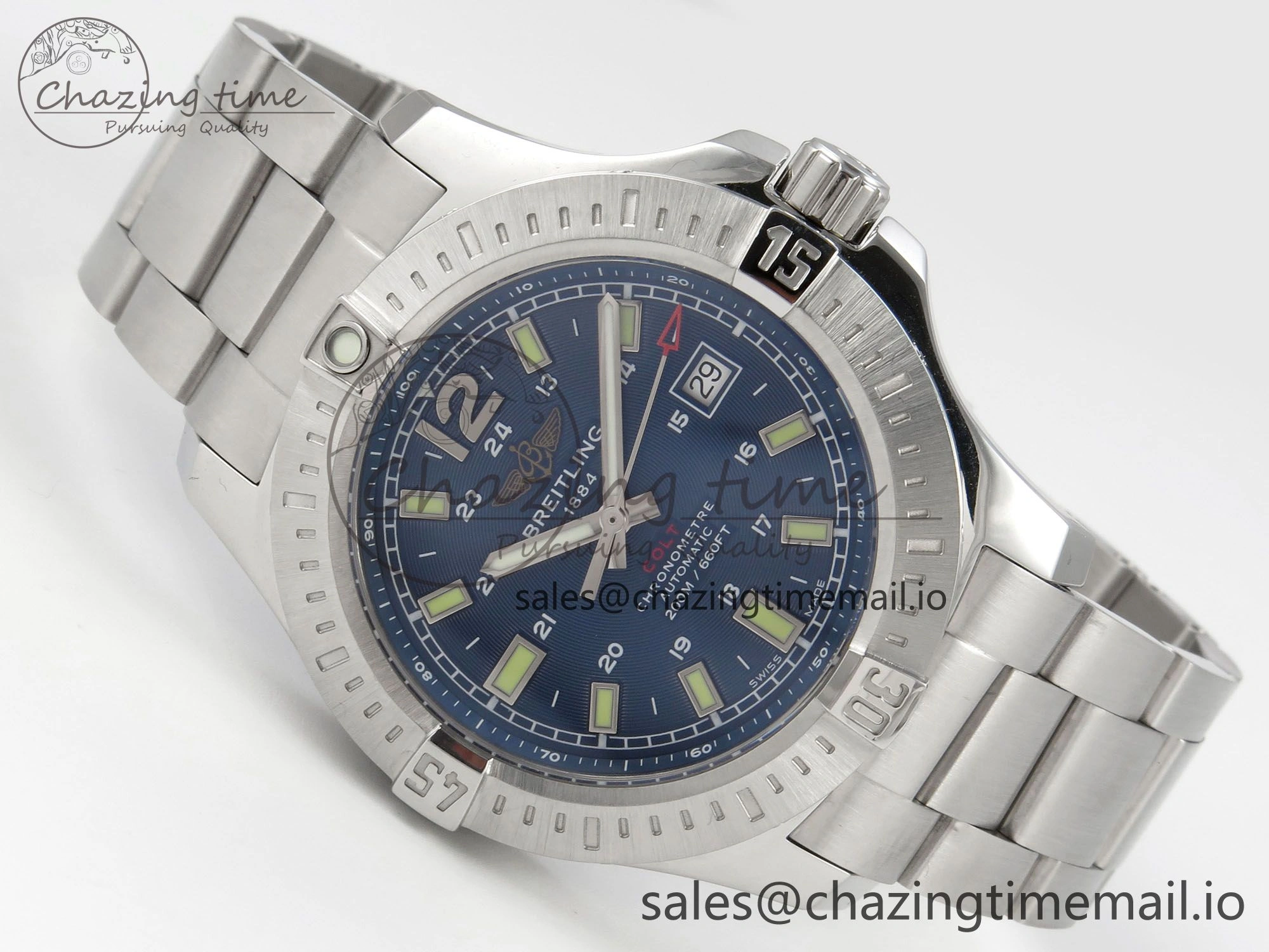 Colt Automatic 44mm TF1:1 Best Edition Blue Dial on SS Bracelet A2824 V2