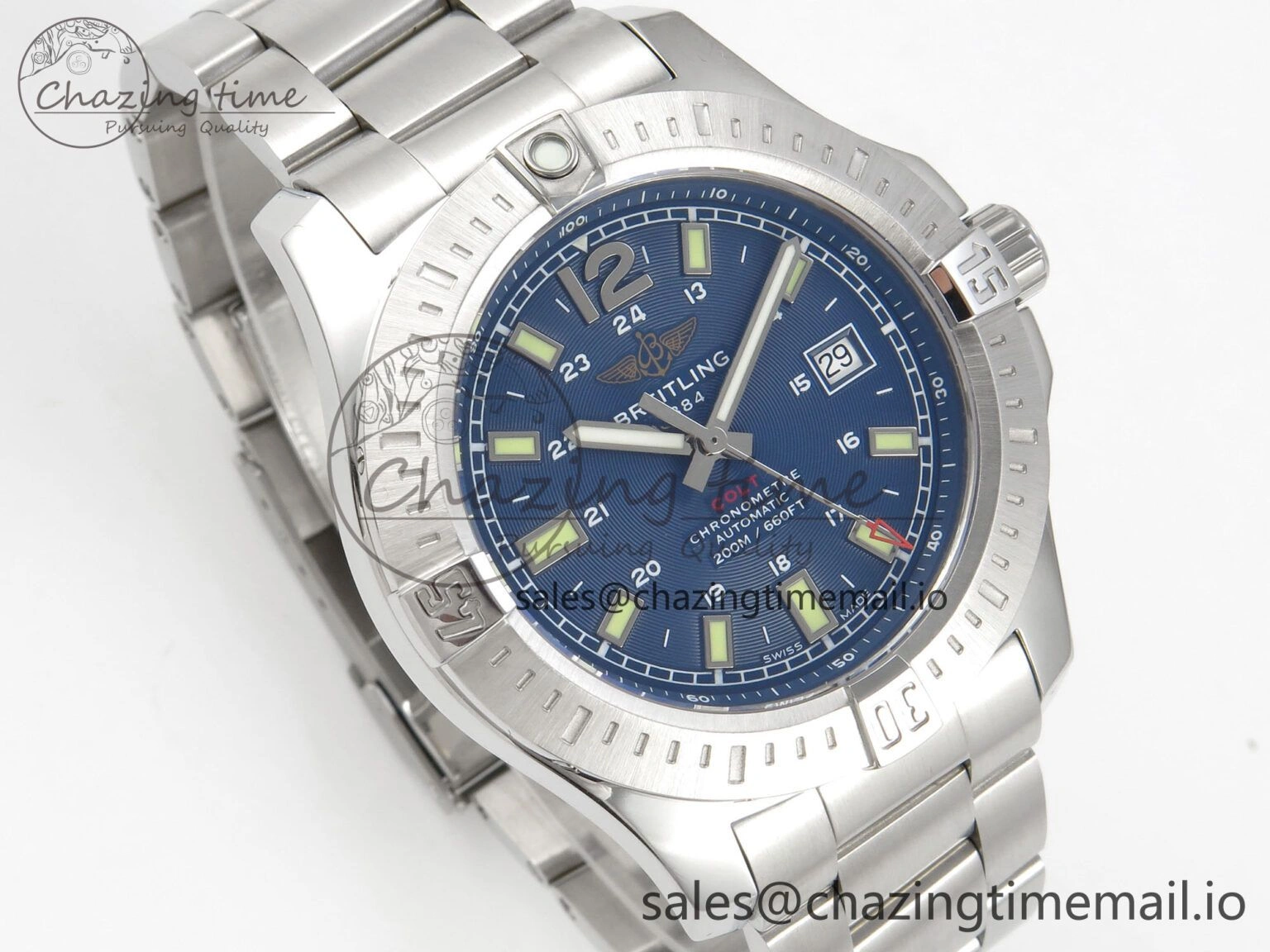 Colt Automatic 44mm TF1:1 Best Edition Blue Dial on SS Bracelet A2824 V2