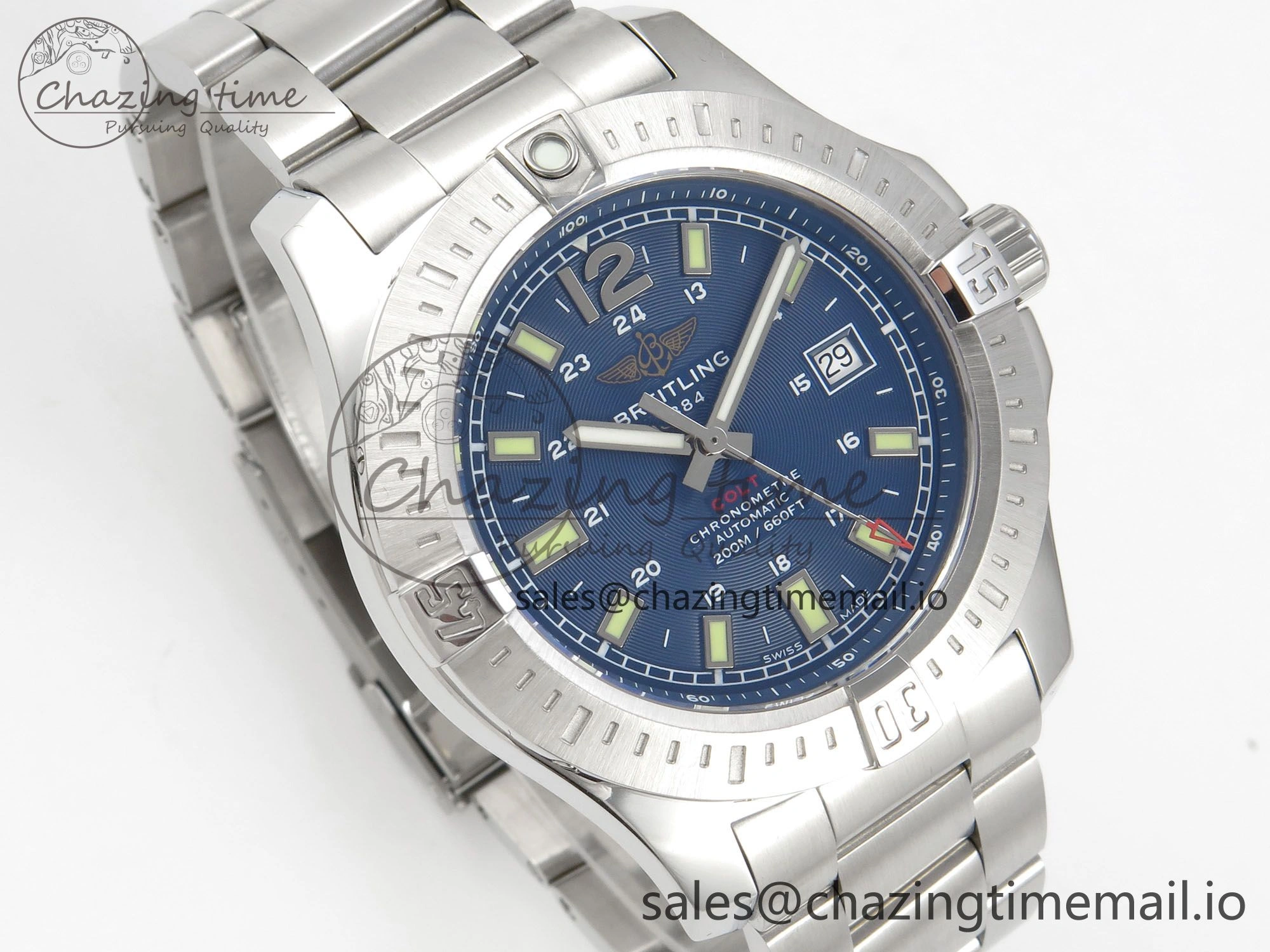Colt Automatic 44mm TF1:1 Best Edition Blue Dial on SS Bracelet A2824 V2