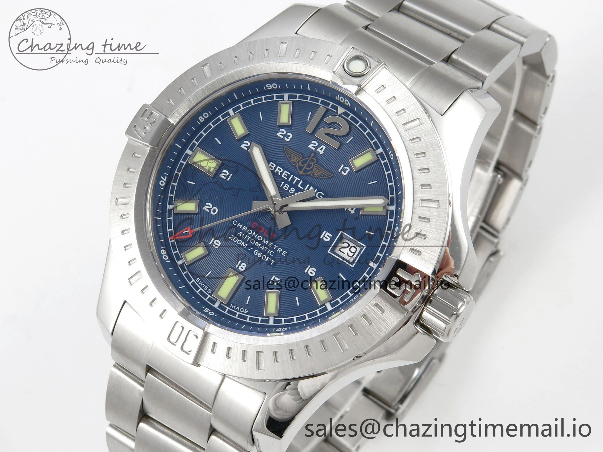 Colt Automatic 44mm TF1:1 Best Edition Blue Dial on SS Bracelet A2824 V2