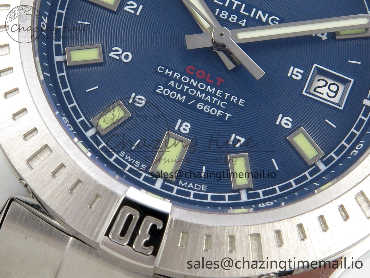 Colt Automatic 44mm TF1:1 Best Edition Blue Dial on SS Bracelet A2824 V2