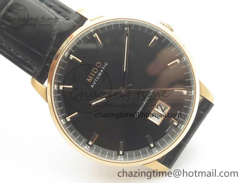 Commander Big Date RG OXF Black Dial on Black Leather Strap A2824