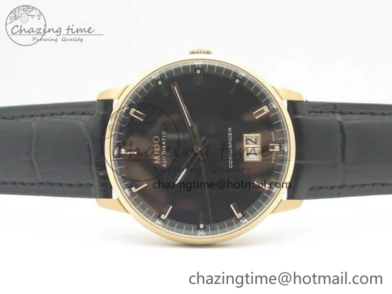 Commander Big Date RG OXF Black Dial on Black Leather Strap A2824