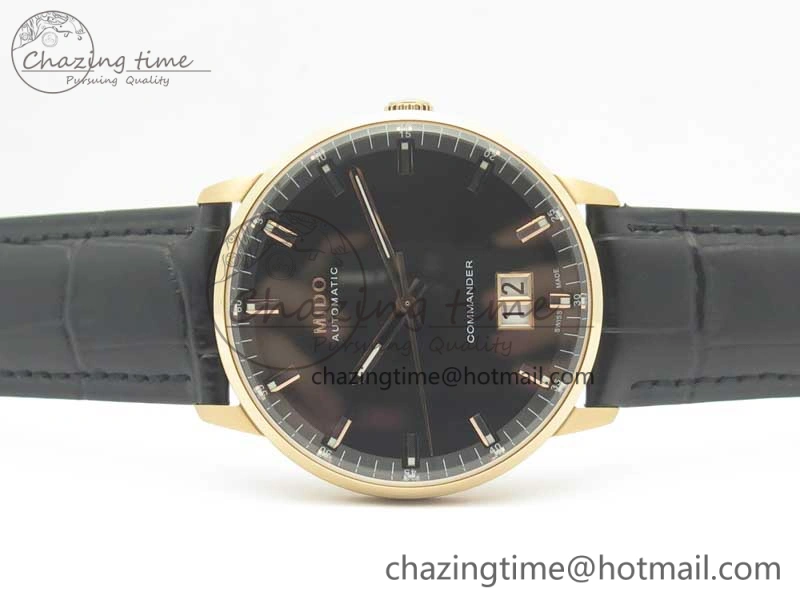 Commander Big Date RG OXF Black Dial on Black Leather Strap A2824