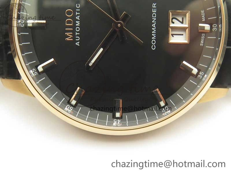Commander Big Date RG OXF Black Dial on Black Leather Strap A2824