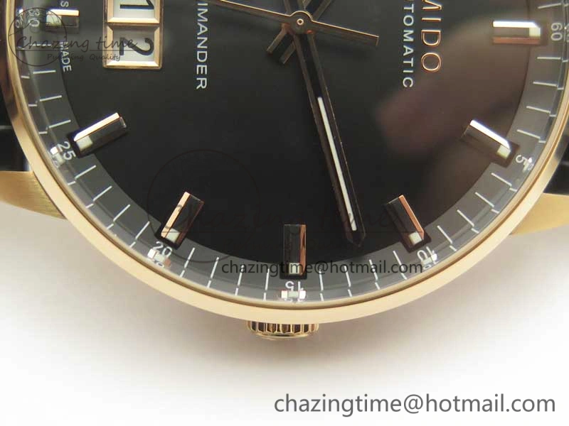 Commander Big Date RG OXF Black Dial on Black Leather Strap A2824
