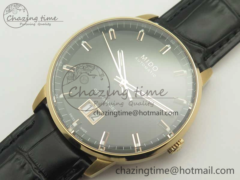 Commander Big Date RG OXF Black Dial on Black Leather Strap A2824