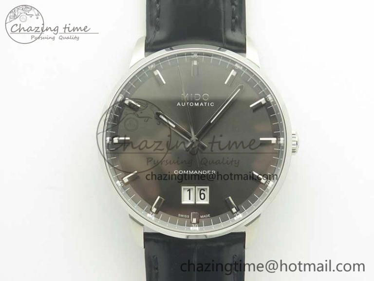 Commander Big Date SS OXF Gray Dial on Black Leather Strap A2824