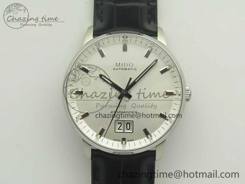 Commander Big Date SS OXF White Dial on Black Leather Strap A2824