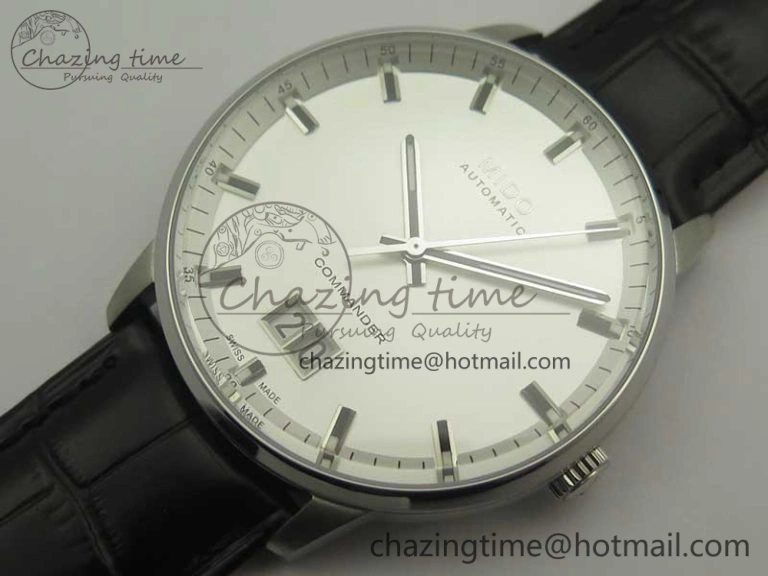 Commander Big Date SS OXF White Dial on Black Leather Strap A2824