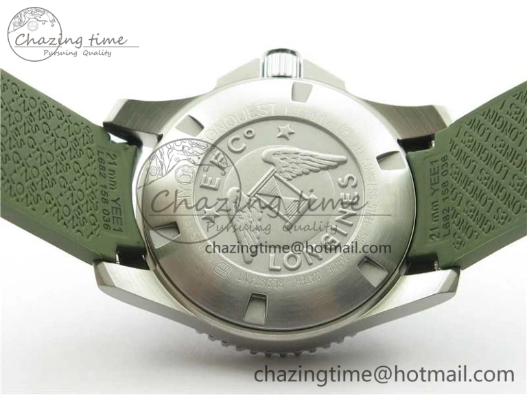 Conquest L3.840.4.56.6 Real Ceramic Bezel SS ZF 1:1 Best Edition Green Dial On Green Rubber Strap A2824