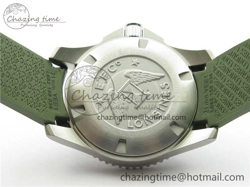 Conquest L3.840.4.56.6 Real Ceramic Bezel SS ZF 1:1 Best Edition Green Dial On Green Rubber Strap A2824