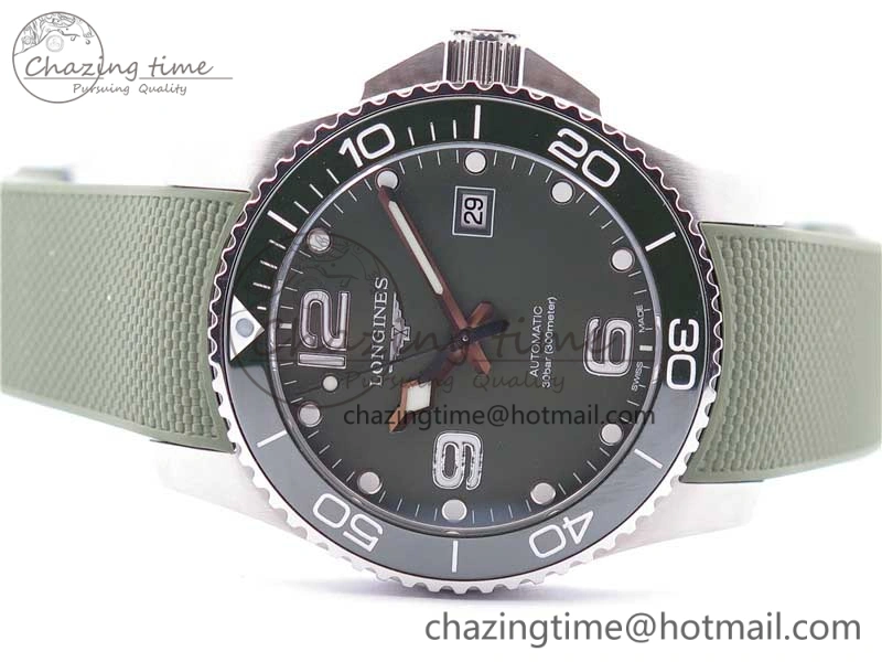 Conquest L3.840.4.56.6 Real Ceramic Bezel SS ZF 1:1 Best Edition Green Dial On Green Rubber Strap A2824