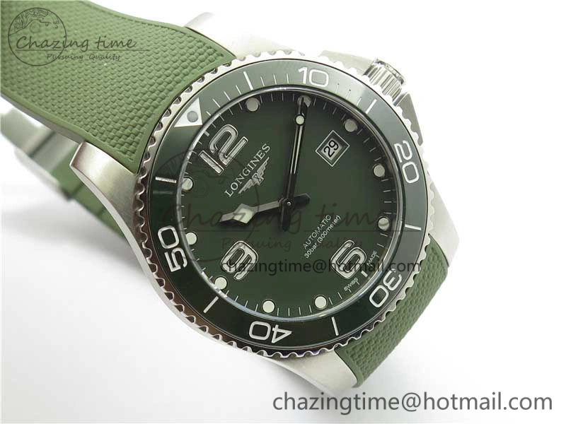 Conquest L3.840.4.56.6 Real Ceramic Bezel SS ZF 1:1 Best Edition Green Dial On Green Rubber Strap A2824