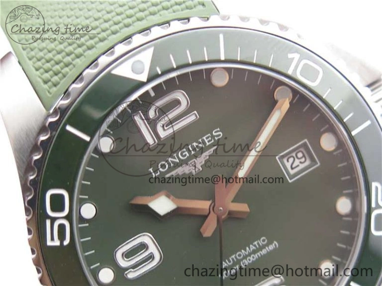 Conquest L3.840.4.56.6 Real Ceramic Bezel SS ZF 1:1 Best Edition Green Dial On Green Rubber Strap A2824