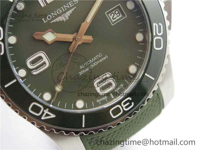 Conquest L3.840.4.56.6 Real Ceramic Bezel SS ZF 1:1 Best Edition Green Dial On Green Rubber Strap A2824