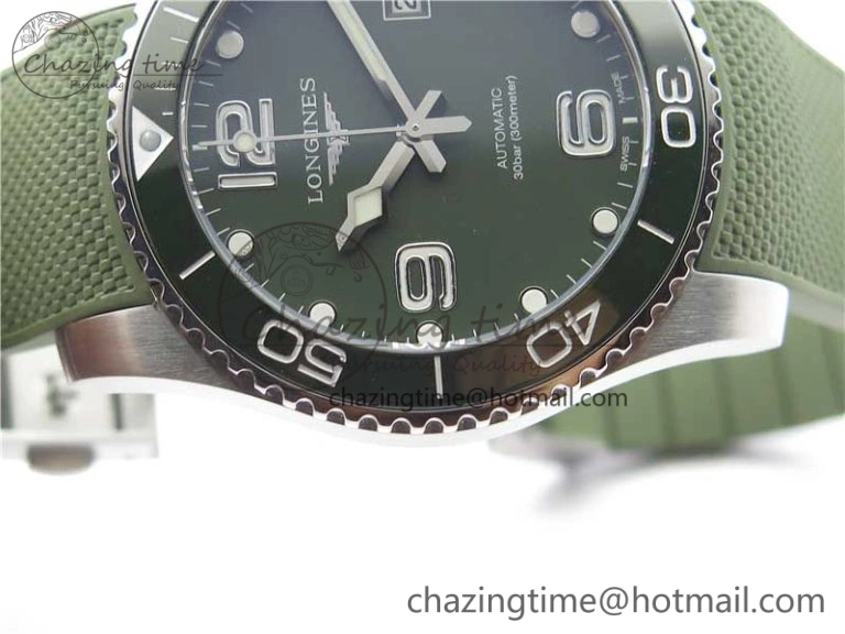 Conquest L3.840.4.56.6 Real Ceramic Bezel SS ZF 1:1 Best Edition Green Dial On Green Rubber Strap A2824