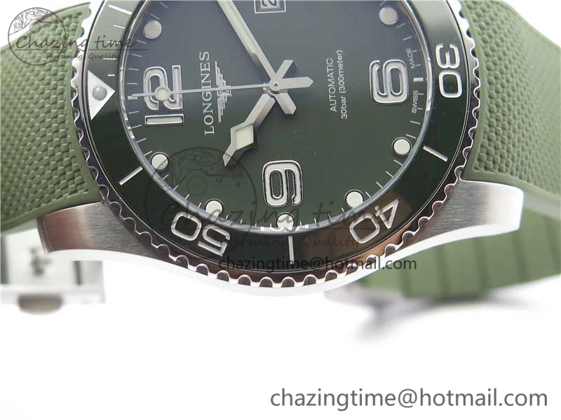 Conquest L3.840.4.56.6 Real Ceramic Bezel SS ZF 1:1 Best Edition Green Dial On Green Rubber Strap A2824