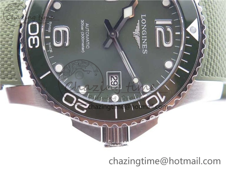 Conquest L3.840.4.56.6 Real Ceramic Bezel SS ZF 1:1 Best Edition Green Dial On Green Rubber Strap A2824