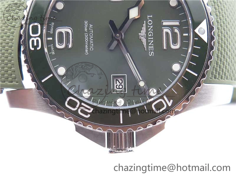 Conquest L3.840.4.56.6 Real Ceramic Bezel SS ZF 1:1 Best Edition Green Dial On Green Rubber Strap A2824