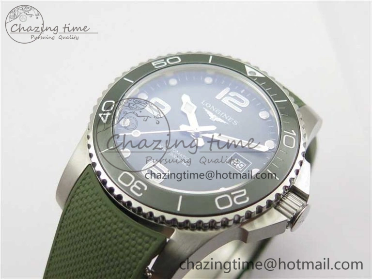 Conquest L3.840.4.56.6 Real Ceramic Bezel SS ZF 1:1 Best Edition Green Dial On Green Rubber Strap A2824