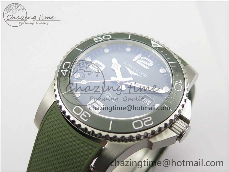 Conquest L3.840.4.56.6 Real Ceramic Bezel SS ZF 1:1 Best Edition Green Dial On Green Rubber Strap A2824