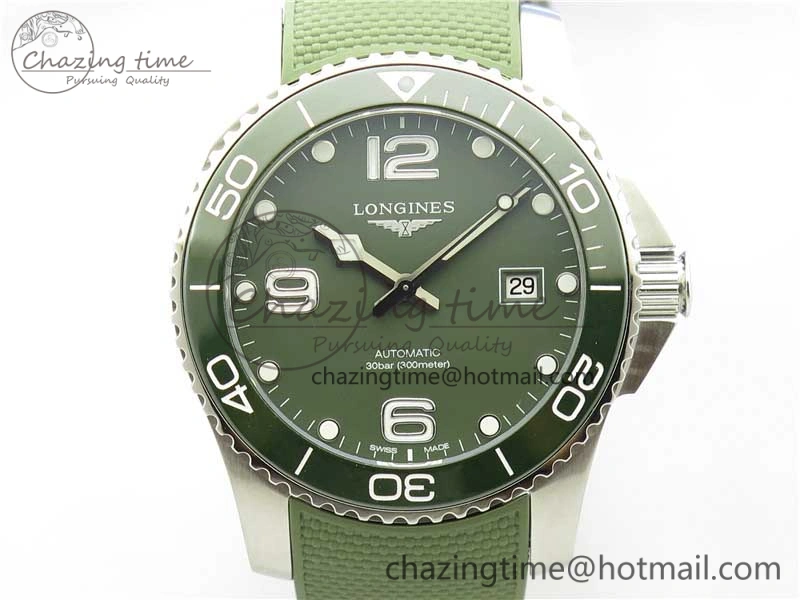 Conquest L3.840.4.56.6 Real Ceramic Bezel SS ZF 1:1 Best Edition Green Dial On Green Rubber Strap A2824