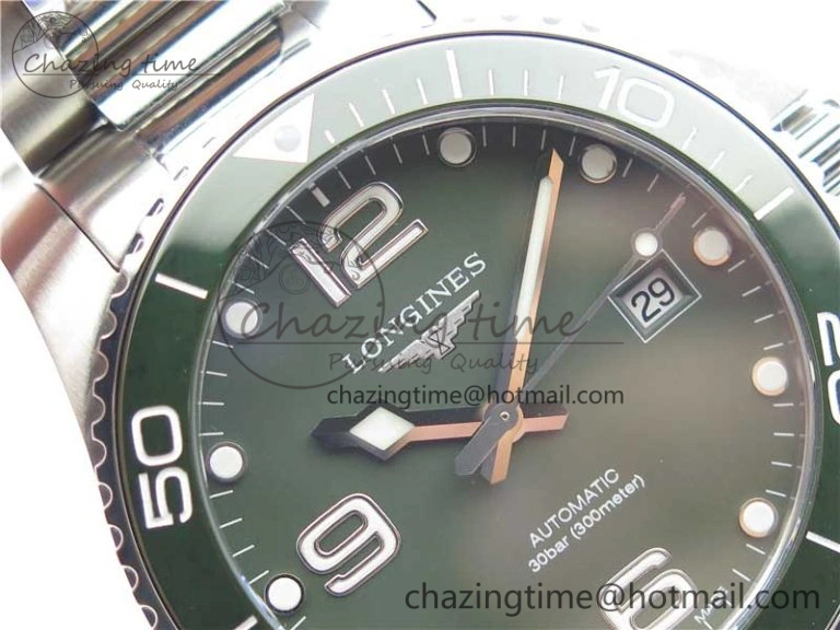 Conquest L3.840.4.56.6 Real Ceramic Bezel SS ZF 1:1 Best Edition Green dial On SS Bracelet A2824