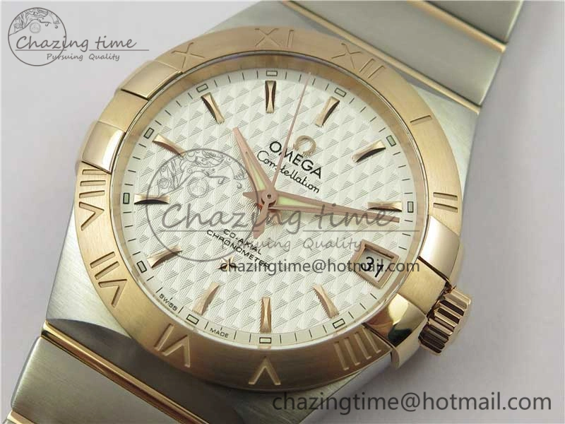 Constellation 38mm SS RG VSF 1:1 Best Edition WhiteTextured Dial on SS RG Bracelet A8500 Super Clone