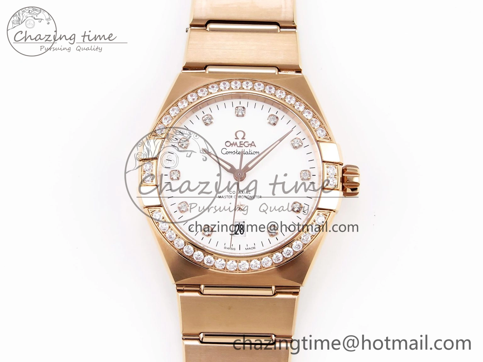Constellation 39mm RG Diamonds Bezel ASWF 1:1 Best Edition White Dial on RG Bracelet A8801