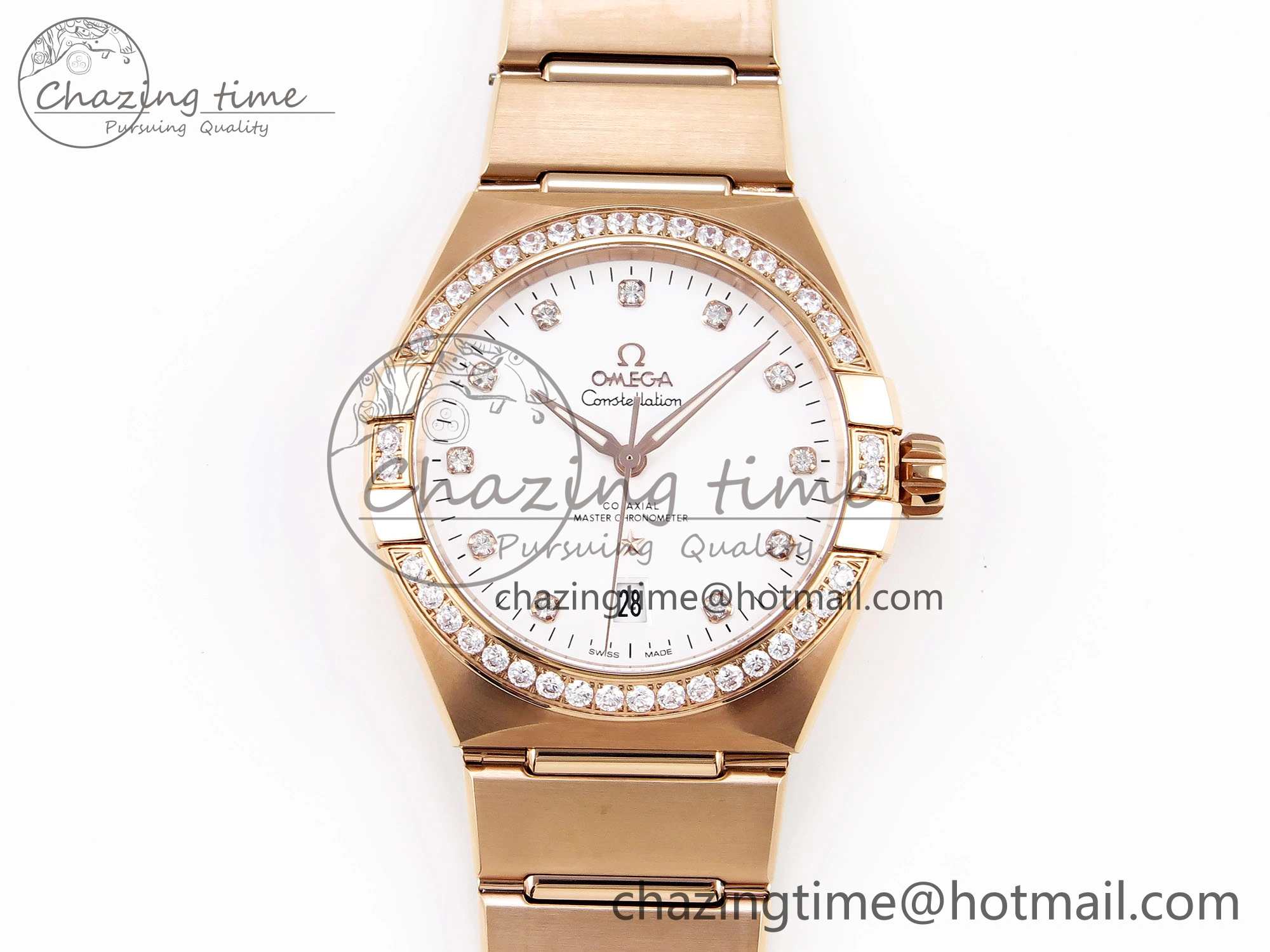 Constellation 39mm RG Diamonds Bezel ASWF 1:1 Best Edition White Dial on RG Bracelet A8801