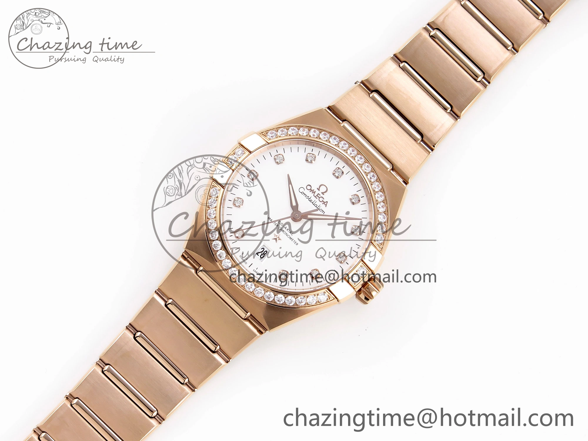 Constellation 39mm RG Diamonds Bezel ASWF 1:1 Best Edition White Dial on RG Bracelet A8801