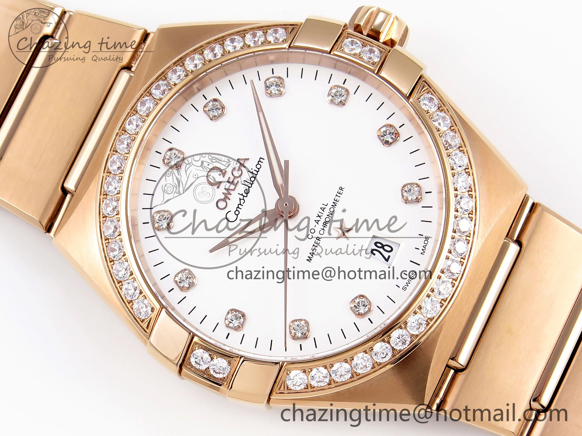 Constellation 39mm RG Diamonds Bezel ASWF 1:1 Best Edition White Dial on RG Bracelet A8801