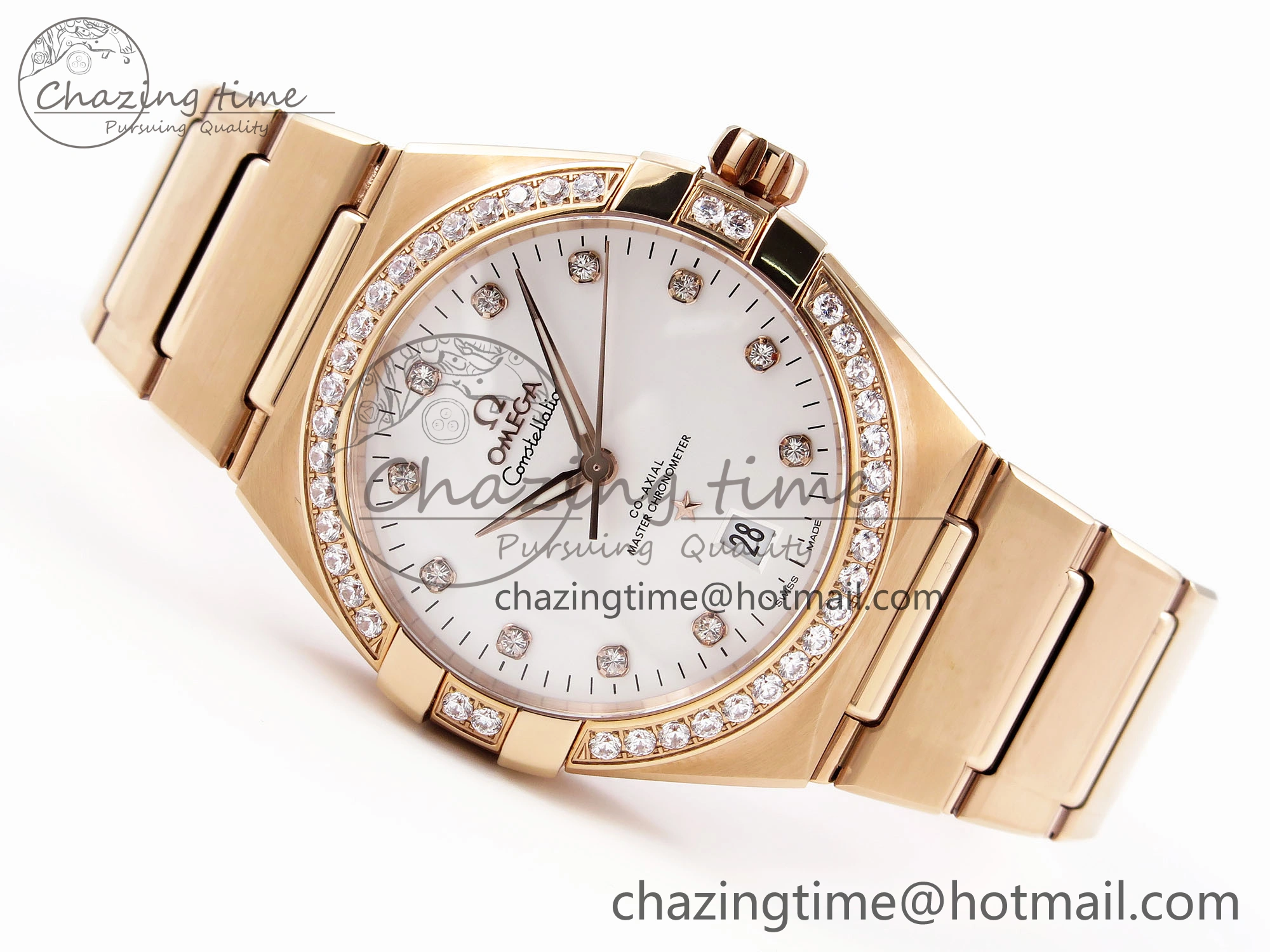 Constellation 39mm RG Diamonds Bezel ASWF 1:1 Best Edition White Dial on RG Bracelet A8801