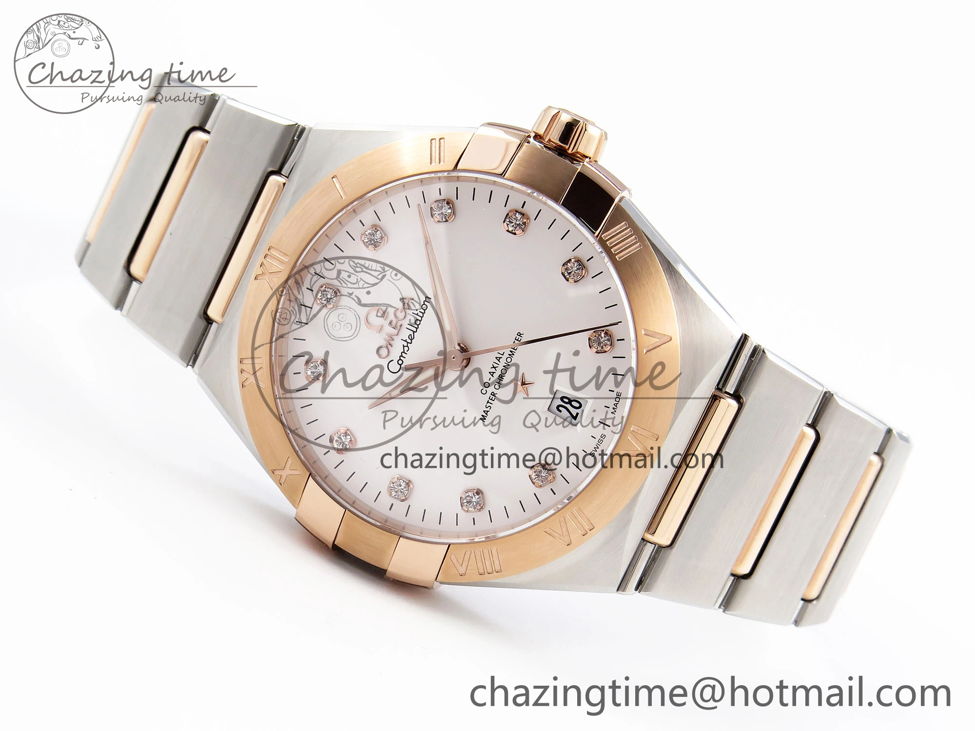 Constellation 39mm SS RG ASWF 1:1 Best Edition White Diamonds Dial on SS RG Bracelet A8800
