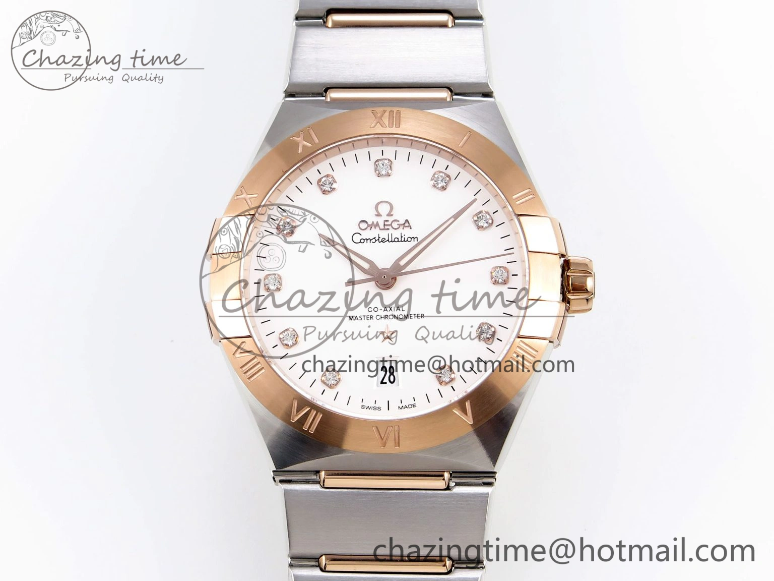 Constellation 39mm SS RG ASWF 1:1 Best Edition White Diamonds Dial on SS RG Bracelet A8800