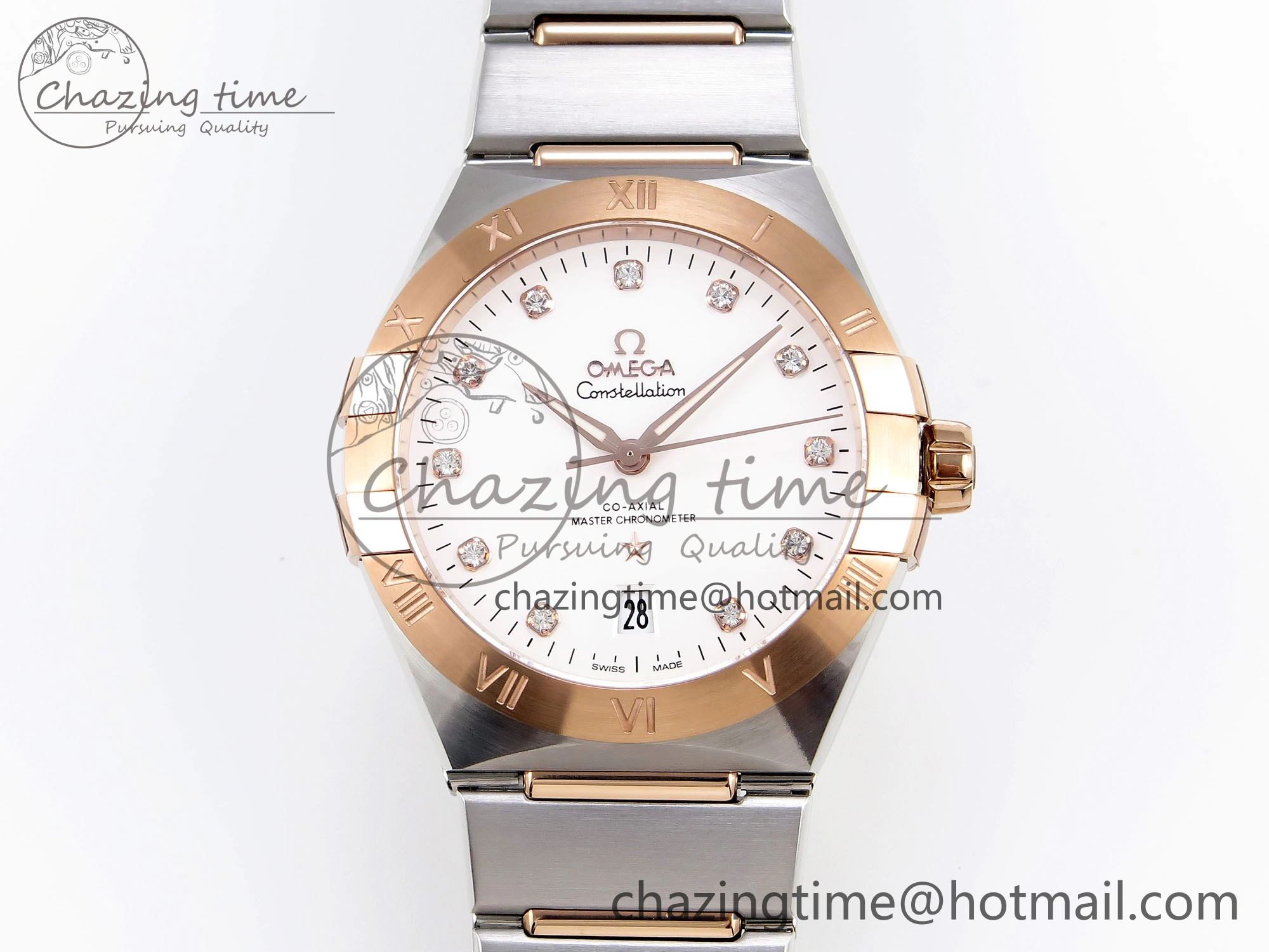 Constellation 39mm SS RG ASWF 1:1 Best Edition White Diamonds Dial on SS RG Bracelet A8800
