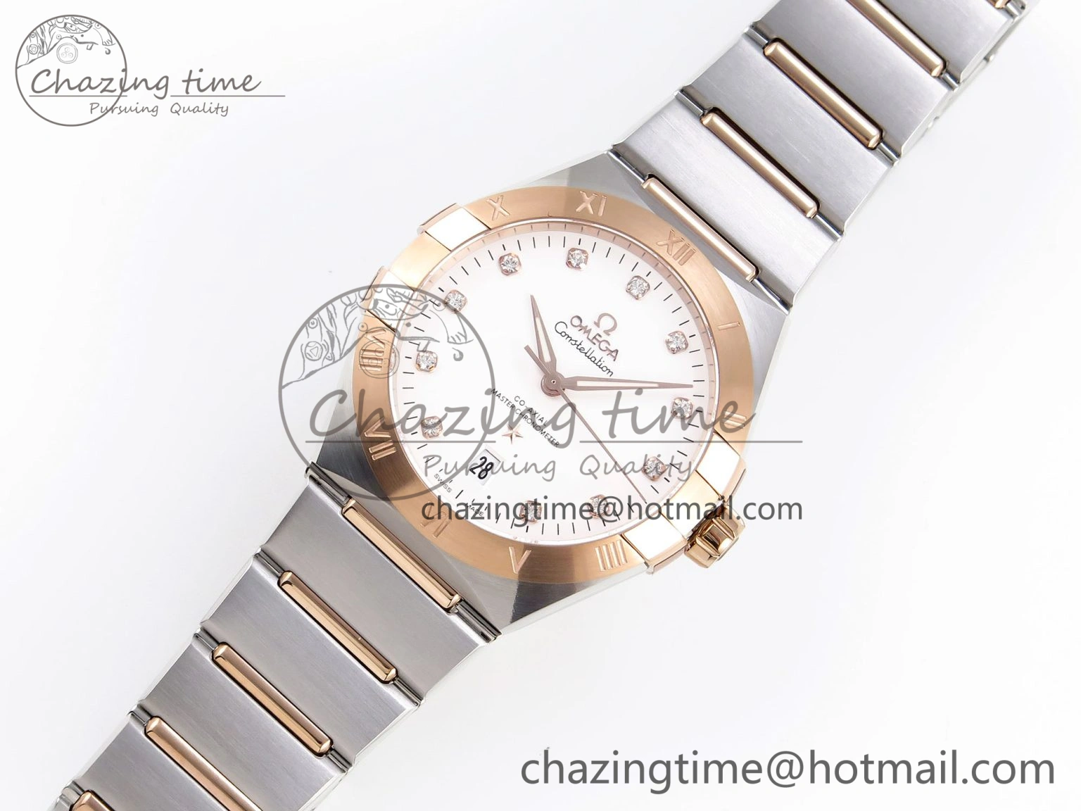 Constellation 39mm SS RG ASWF 1:1 Best Edition White Diamonds Dial on SS RG Bracelet A8800